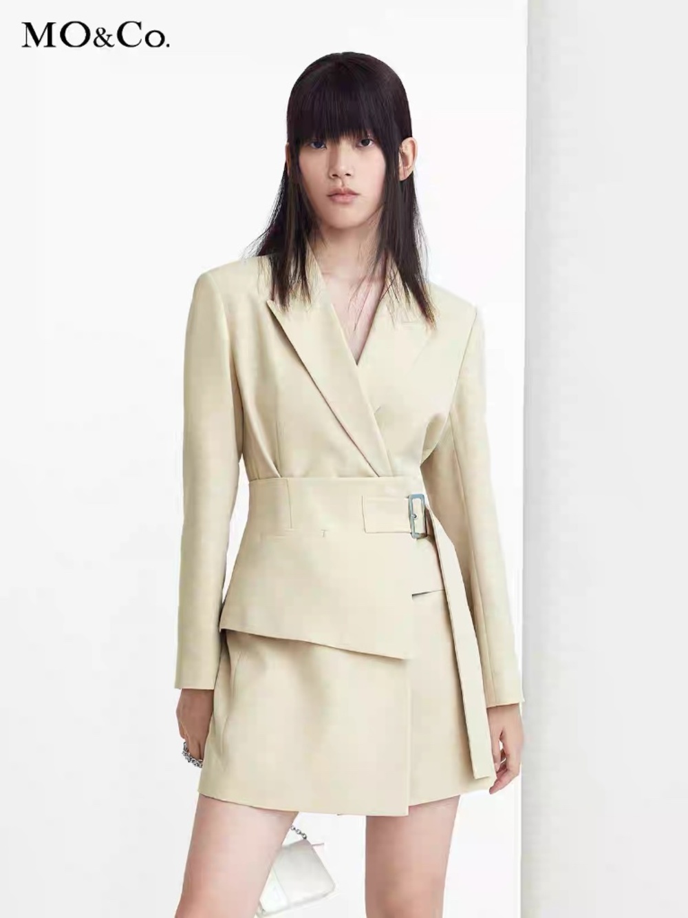 Mo&Co Beige Belted Blazer Dress - Women's Suit Jacket